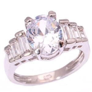 New - White Topaz With Baguettes Silver Ring - Size 6 or Size 7